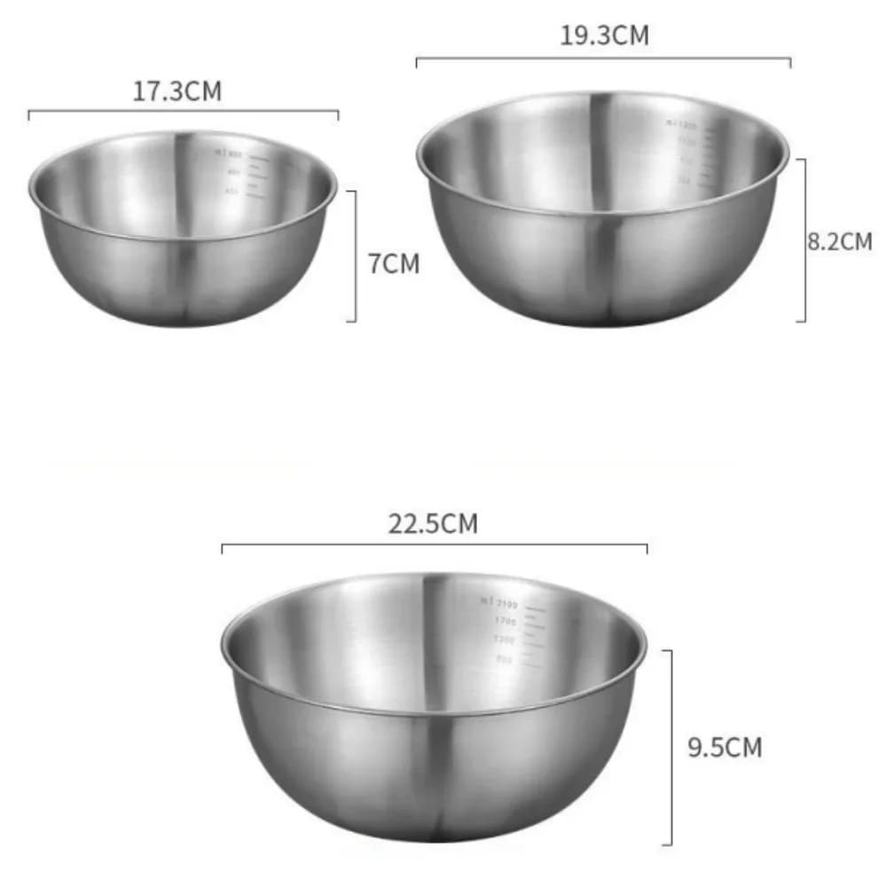 Conjunto de 1-3 Tigelas de Aço Inoxidável com Medidor para Cozinha, Confeitaria e Armazenamento de Alimentos