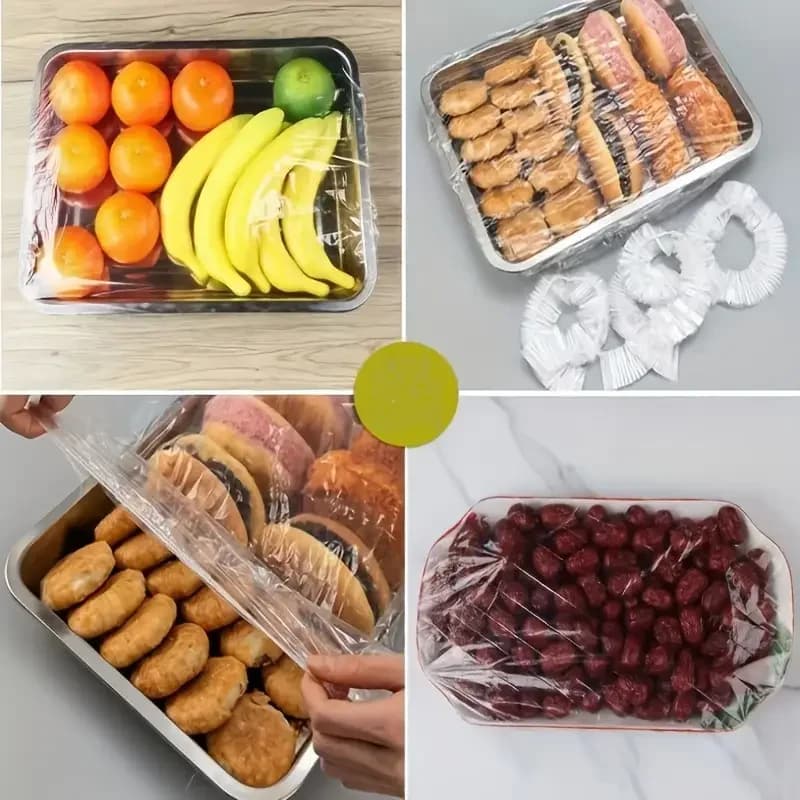 Kit 50 Capas Elásticas Reutilizáveis de PE para Alimentos - Tampas Ajustáveis