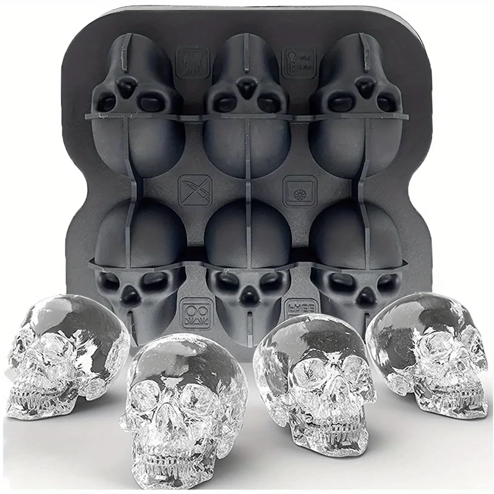 Forma de Gelo em Silicone 3D Caveira Livre de BPA para Drinks