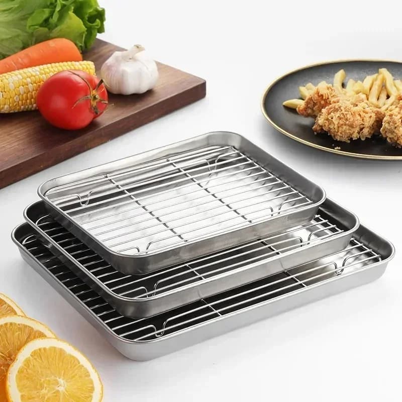 Assadeira em Aço Inoxidável com Grelha Bandeja para Forno e Churrasco