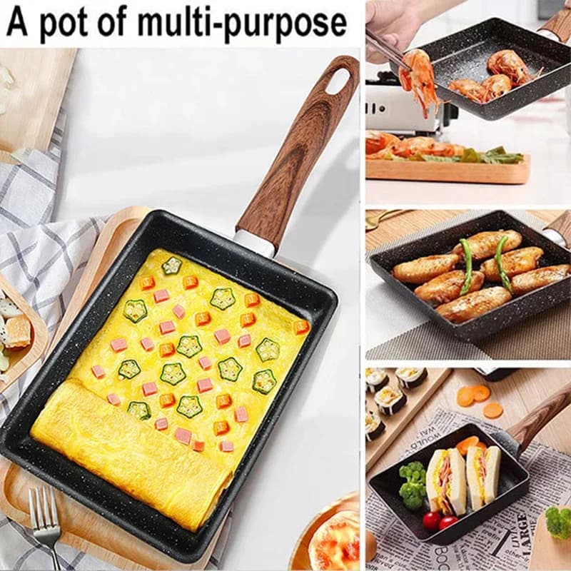 Frigideira Japonesa Tamagoyaki Antiaderente para Omelete Retangular com Utensílios