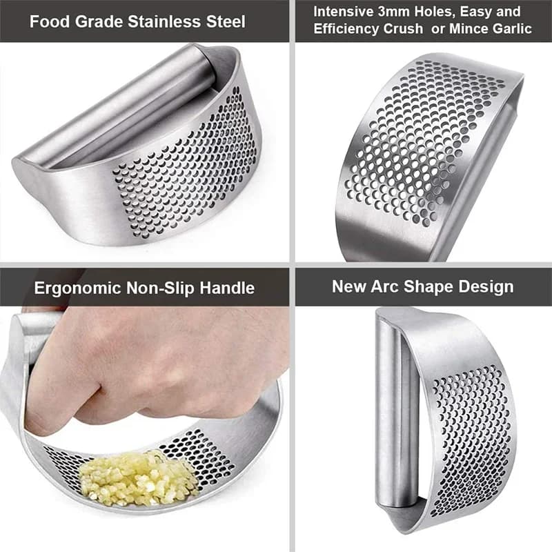 Espremedor e Amassador de Alho Manual em Aço Inox Triturador de Alho e Gengibre