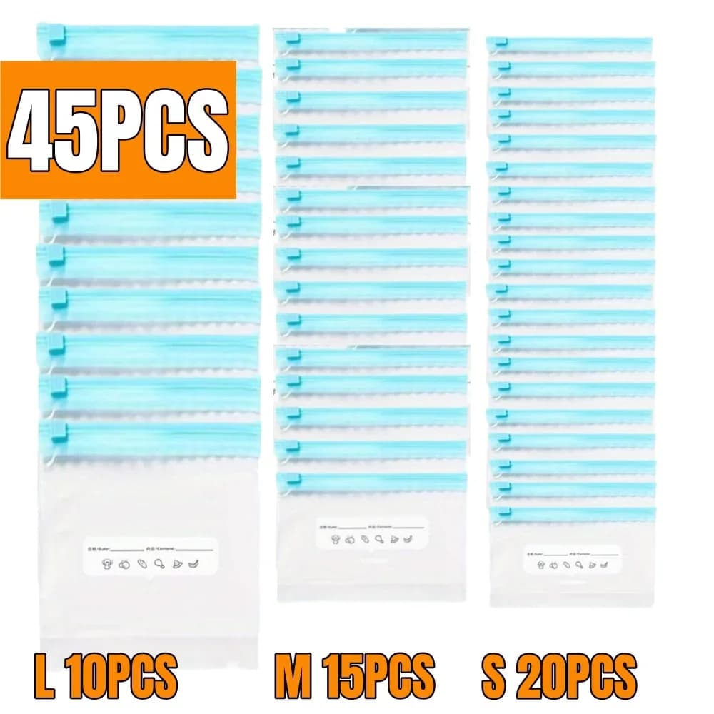 Sacos Herméticos com Zíper para Alimentos (10-90 Unid.) - À Prova de Vazamentos para Freezer