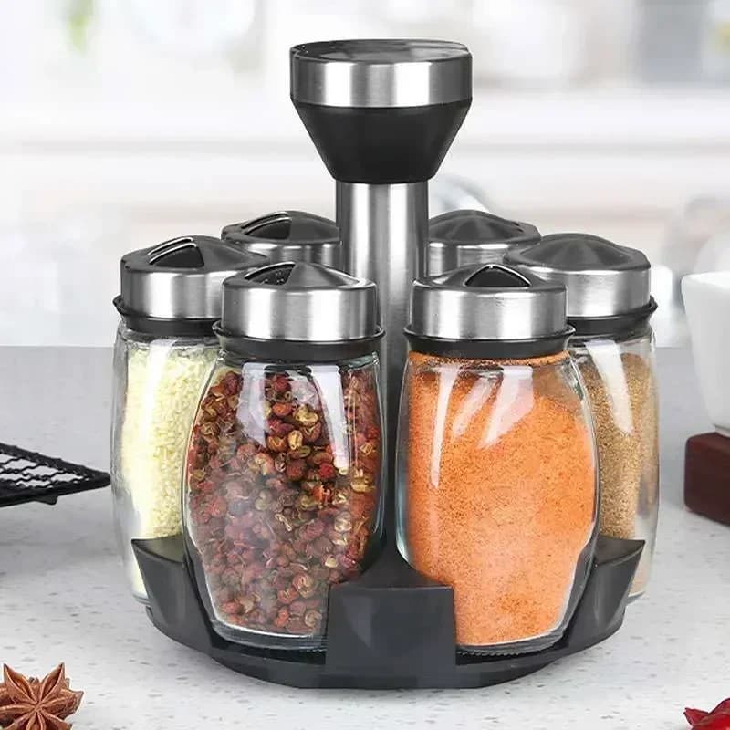 Porta-Temperos em Vidro com Suporte Organizador para Cozinha