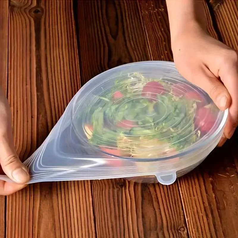 6 Tampas de Silicone Elásticas Reutilizáveis para Alimentos e Tigelas