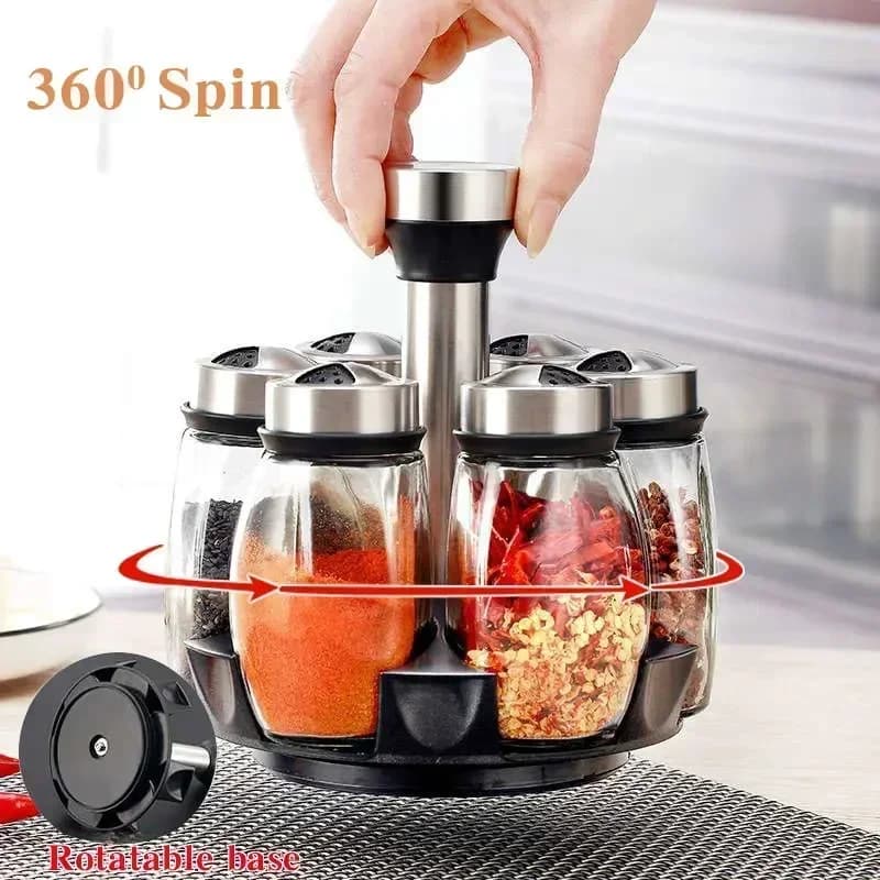 Porta-Temperos em Vidro com Suporte Organizador para Cozinha