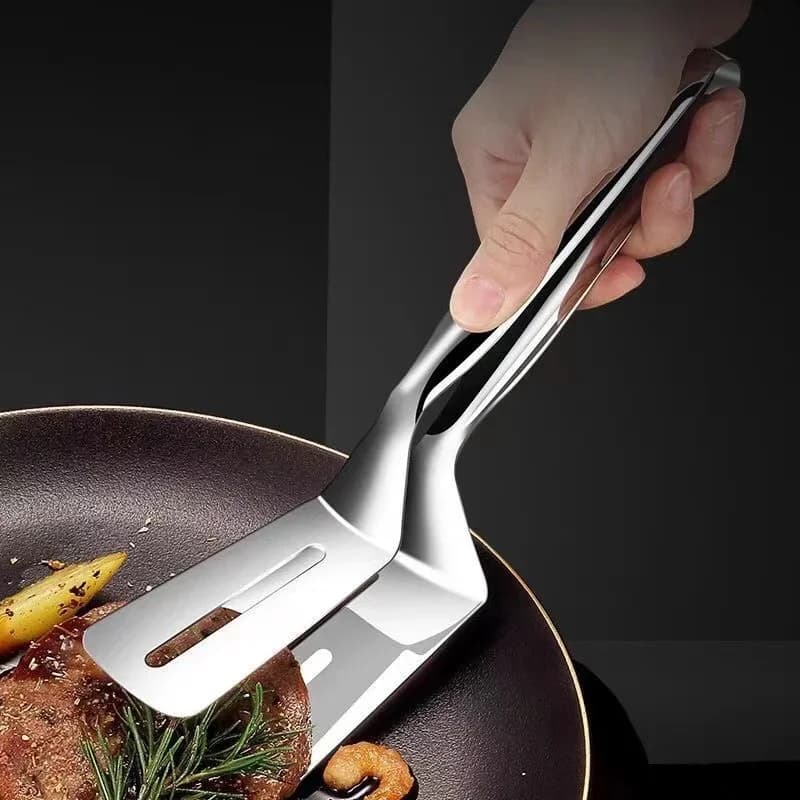 Pinça Espátula Dupla em Aço Inox para Bife, Carne e Peixe 1/2/4 Peças