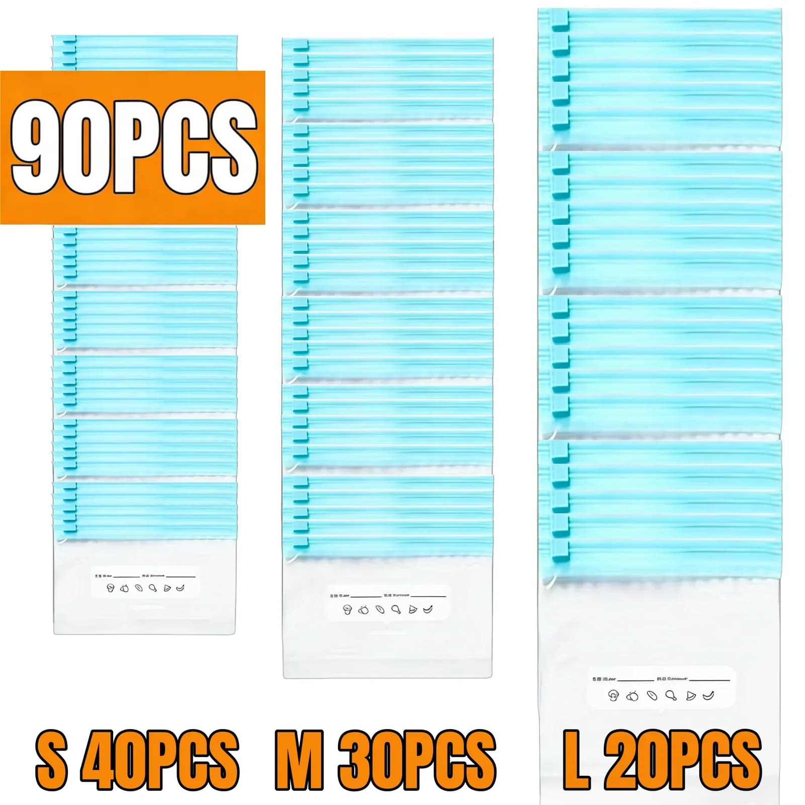 Sacos Herméticos com Zíper para Alimentos (10-90 Unid.) - À Prova de Vazamentos para Freezer