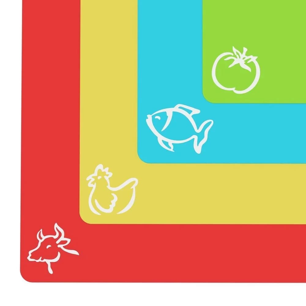 Jogo de 4 Tábuas de Corte Flexíveis Antiderrapantes com Ícones