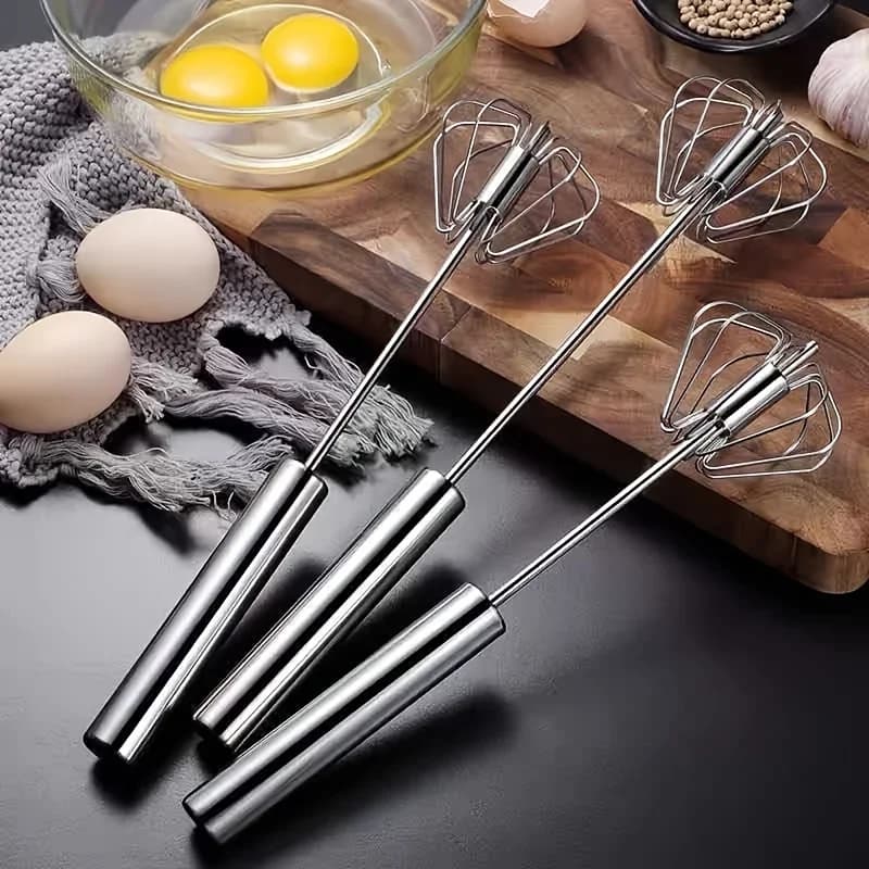 Batedor de Ovos Semiautomático em Aço Inox Mixer para Cozinha e Confeitaria