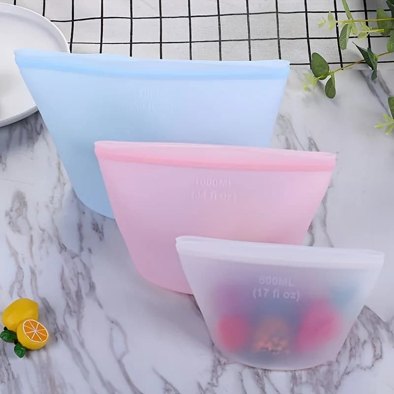 Kit Sacos Herméticos de Silicone Reutilizáveis para Alimentos e Geladeira