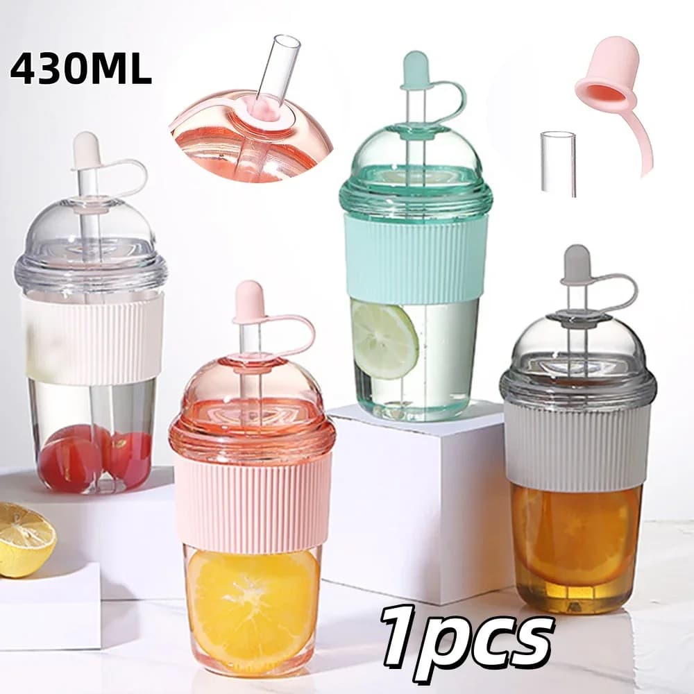 Copo Portátil 430ml com Tampa e Canudo Retrátil Estilo Ins