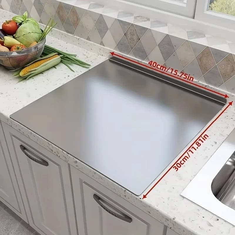 Tábua de Corte Dobrável Grande em Aço Inox para Cozinha e Churrasco