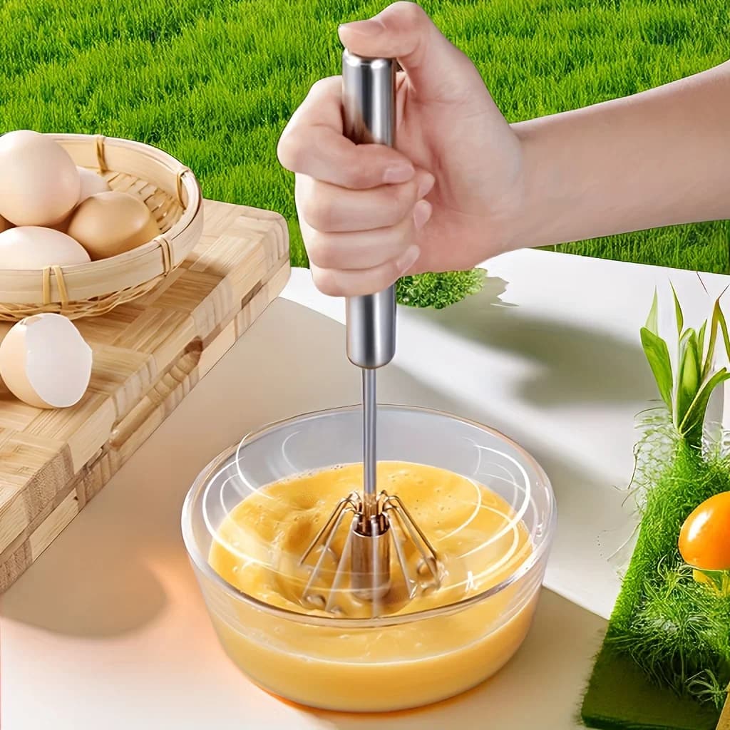 Batedor de Ovos Semiautomático em Aço Inox Mixer para Cozinha e Confeitaria