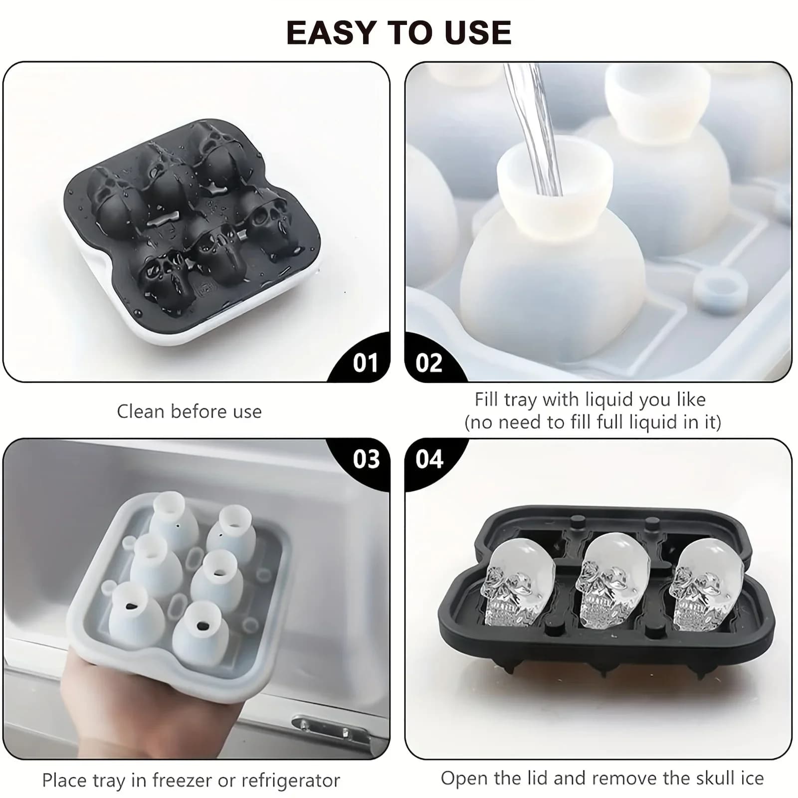 Forma de Gelo em Silicone 3D Caveira Livre de BPA para Drinks