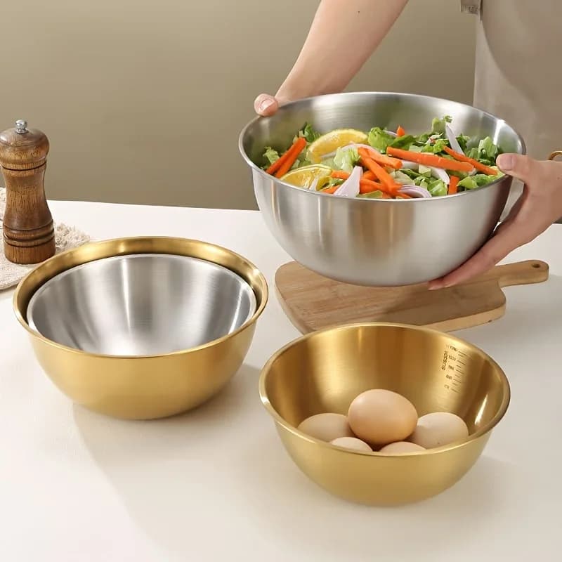 Jogo de 3 Tigelas Multiuso em Aço Inox Bowls para Salada e Massas