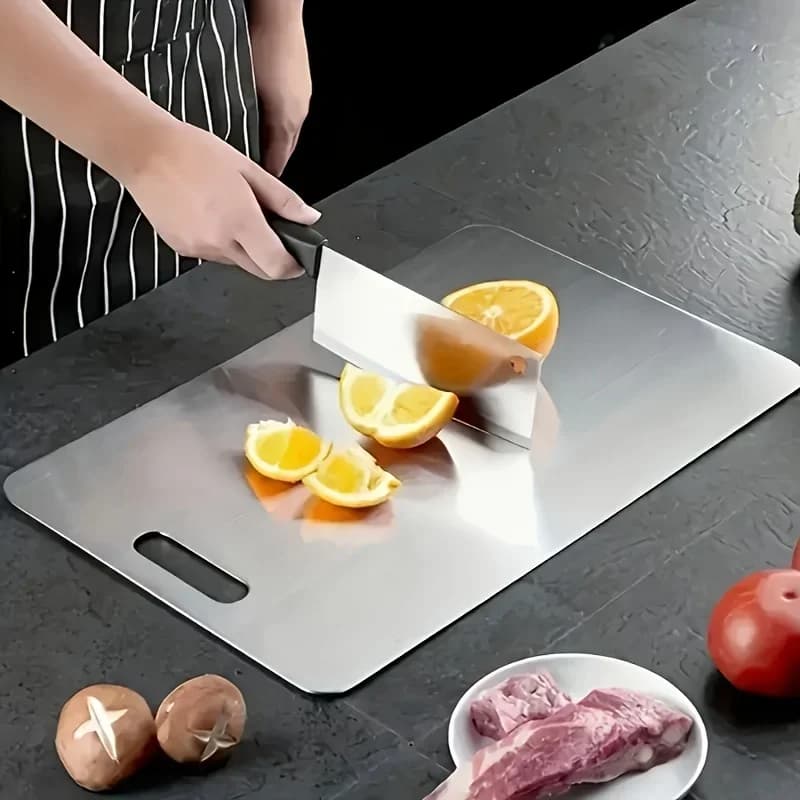 Jogo de 2 Tábuas de Corte em Aço Inox Antiderrapantes para Carnes e Legumes