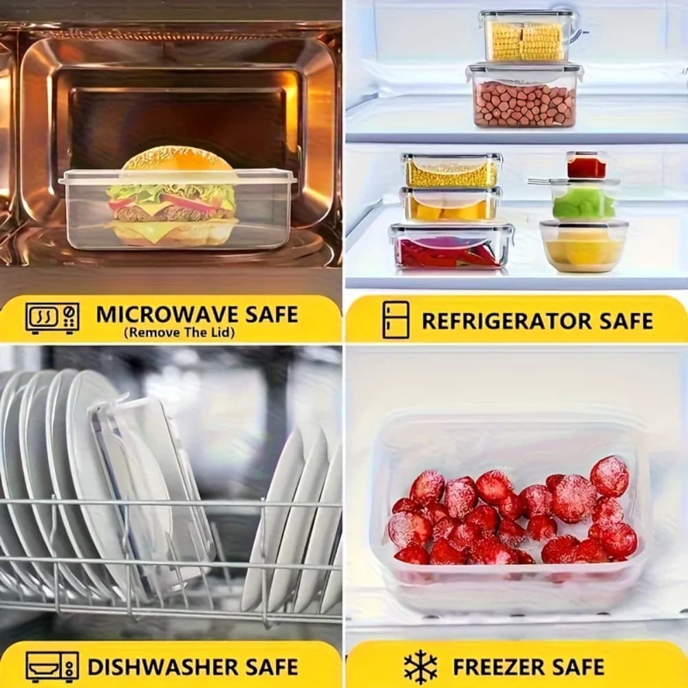 Jogo de 8 Potes Herméticos sem BPA com Travas - Plástico PP para Micro-ondas e Freezer