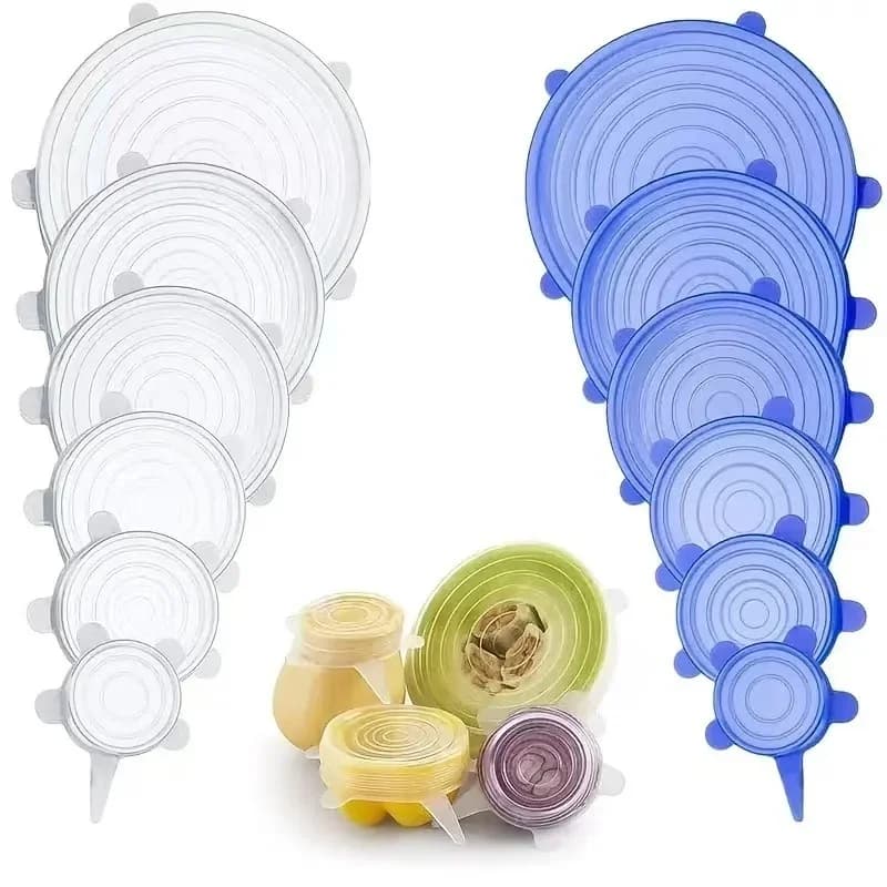 6 Tampas de Silicone Elásticas Reutilizáveis para Alimentos e Tigelas