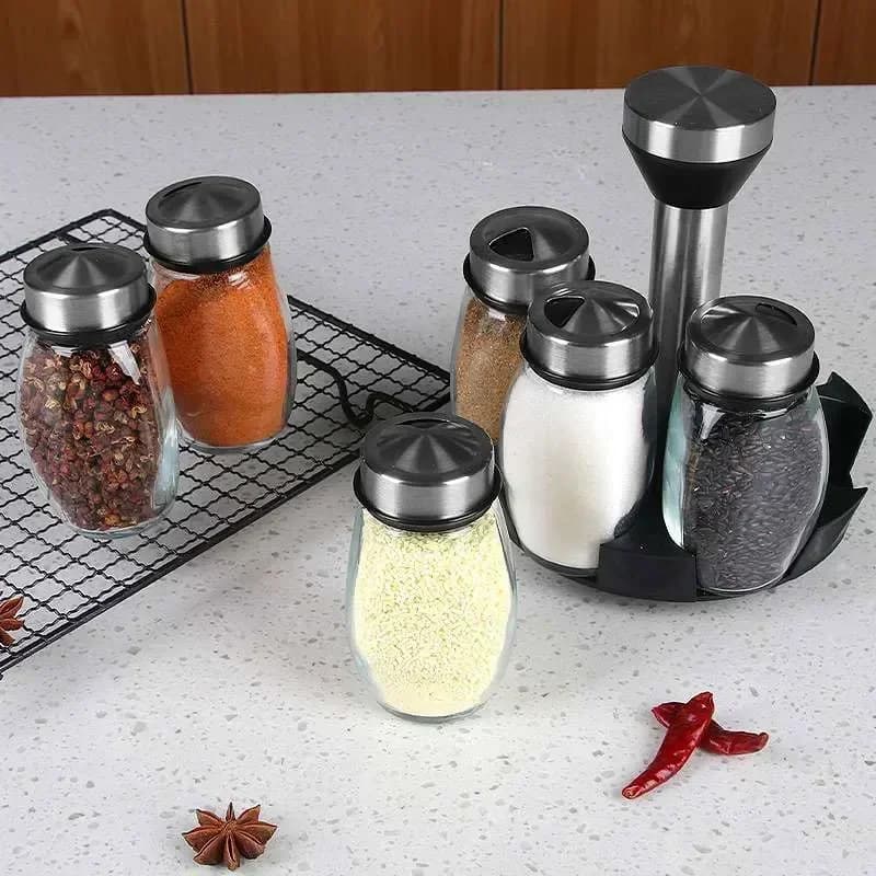 Porta-Temperos em Vidro com Suporte Organizador para Cozinha