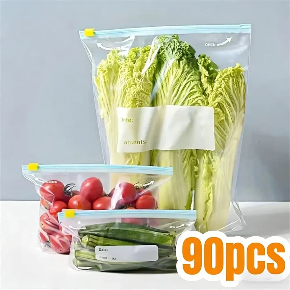 Sacos Herméticos com Zíper para Alimentos (10-90 Unid.) - À Prova de Vazamentos para Freezer