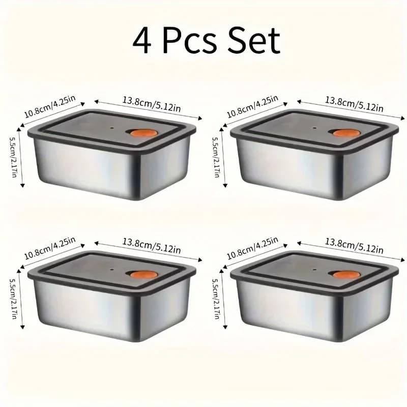 Kit com 4 Potes de Inox para Alimentos Antivazamento Sem BPA Empilháveis