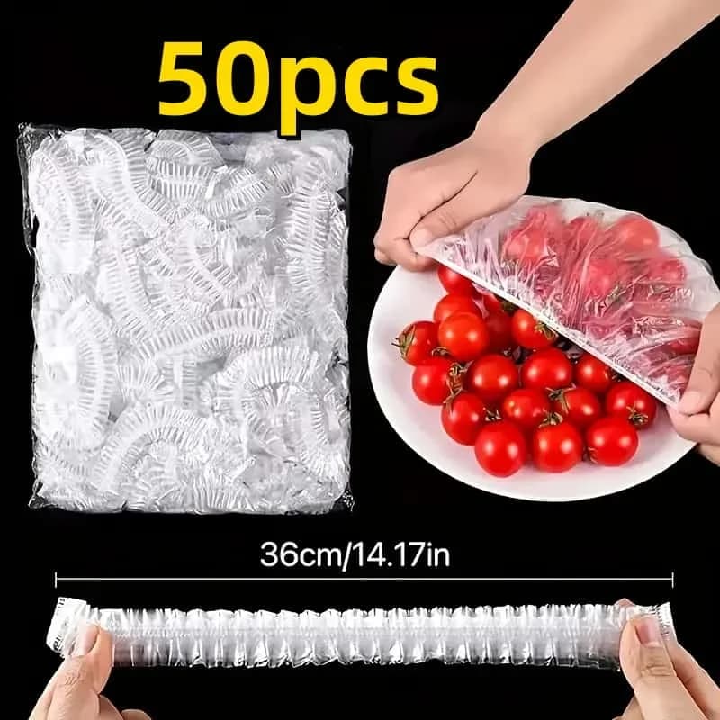 Kit 50 Capas Elásticas Reutilizáveis de PE para Alimentos - Tampas Ajustáveis
